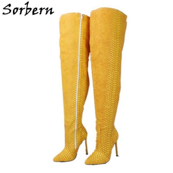 

sorbern custom wide fit thigh high boot women high heel pointy toes stilettos cosplay drag queen long boot made to order, Black
