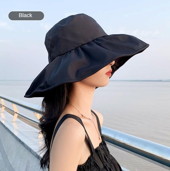 Boinas versão coreana de verão Big Brim Sun Hat para feminino Seaside High Tech Protection UV Cap Japanese Wild Fisherman Hatberets