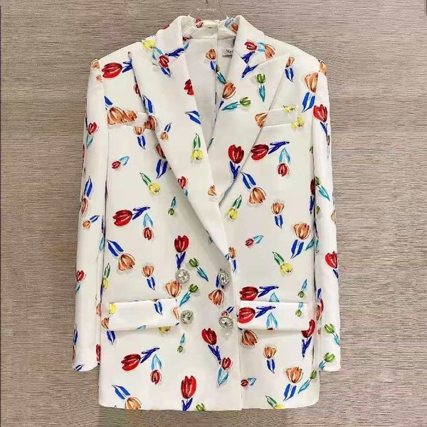 

french blouse niche print temperament fashionable and chic suit women's autumn design sense oil painting british style loose suit, Gray