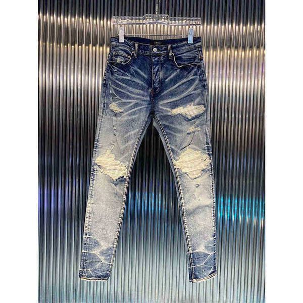 

amirs men jeans amirs 2022 new high street fashion brand washed and made old blue hole patchwork skinny slim legged jeans men hip hop
