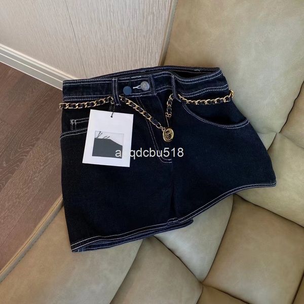 

women's shorts 22 summer style small fragrance hardware leather buckle metal waist chain french casual simple jeans for women, White;black
