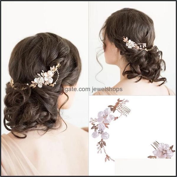 

headbands hair jewelry gold color long combs pearl flower handmade handbands leaf crystal wedding bridal hairbands ornament drop delivery 20, Silver
