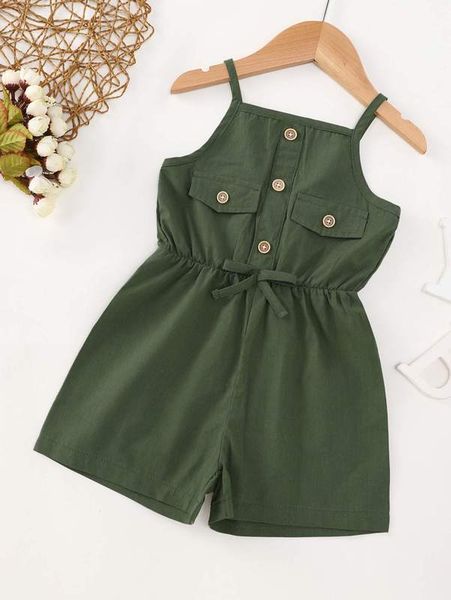 

toddler girls fake button bow front cami romper she, Blue