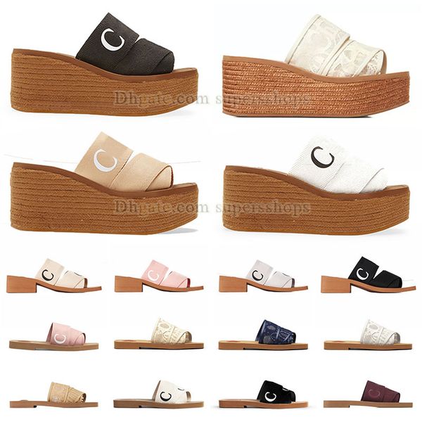 Piattaforme legnose da donna di alta qualità sandali sandali choles famoso designer slipper woman muli piatto corridori di schiuma piatto rosa tela nero tela beige sandalias cursori domestici sandles