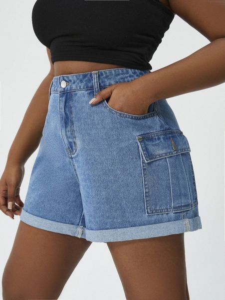 

plus slant pocket zip fly denim shorts 78d6#, White;black