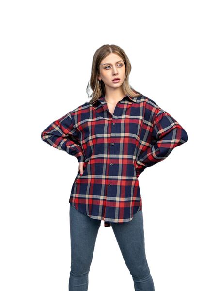 

plaid print drop shoulder blouse r5rv#, White