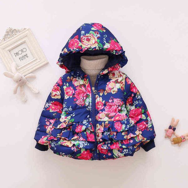 

1-4y baby girls coat new autumn winter kids coat fashion printing hooded down jackets for children warm outerwear toddler clothing j220718, Blue;gray