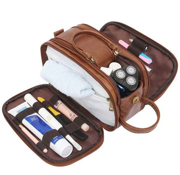 

men travel toiletry bag shaving dopp kit storage bag waterproof bathroom toiletries organizer pu leather cosmetic bags 220421