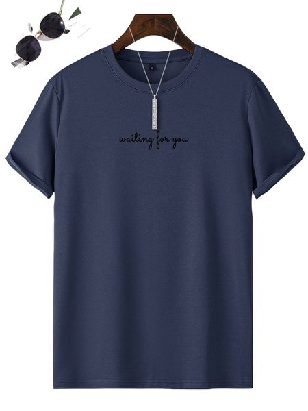 

men slogan graphic tee without necklace 4934#, White;black