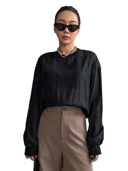 

dazy solid drop shoulder sweatshirt n6po#, Black