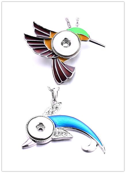 

fahion painting snap button charms jewelry dolphin bird shape pendant fit 18mm snaps buttons necklace for women noosa, Silver
