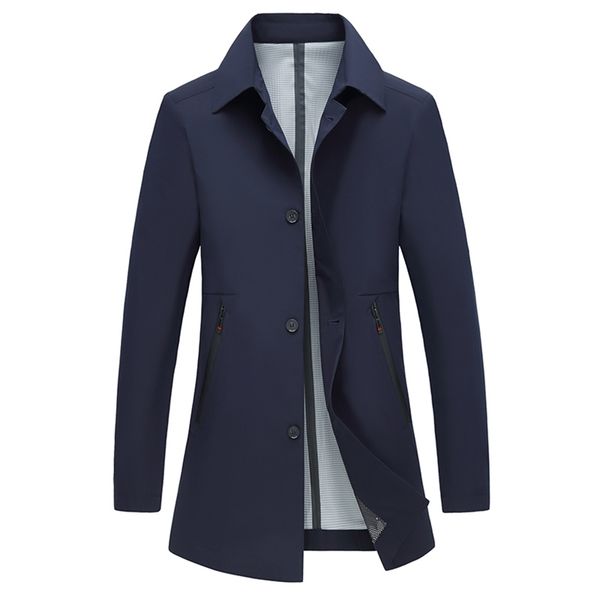 

coat men casual autumn spring trench coat solid men's windbreaker turn-down collar jacket black navy blue gray long jacket men 201128, Black;brown