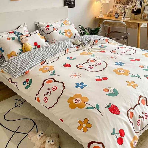 Bedding de urso fofo Conjunto para crianças adultas com cama de linho de linho travesseiro de capa