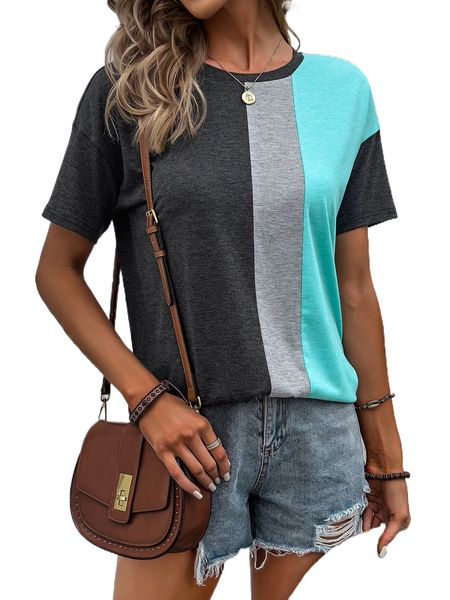 

color block drop shoulder tee z50y#, White