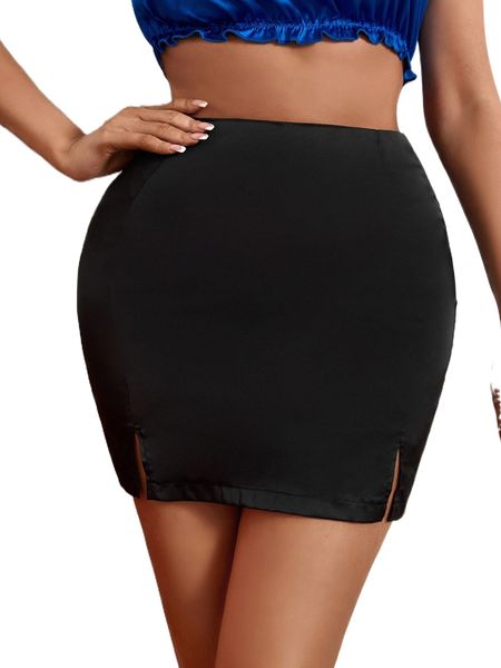 

solid split hem skirt y3h0#, Black