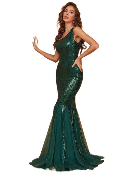 

one shoulder godet mesh sequin prom dress 37nw#, Black;gray