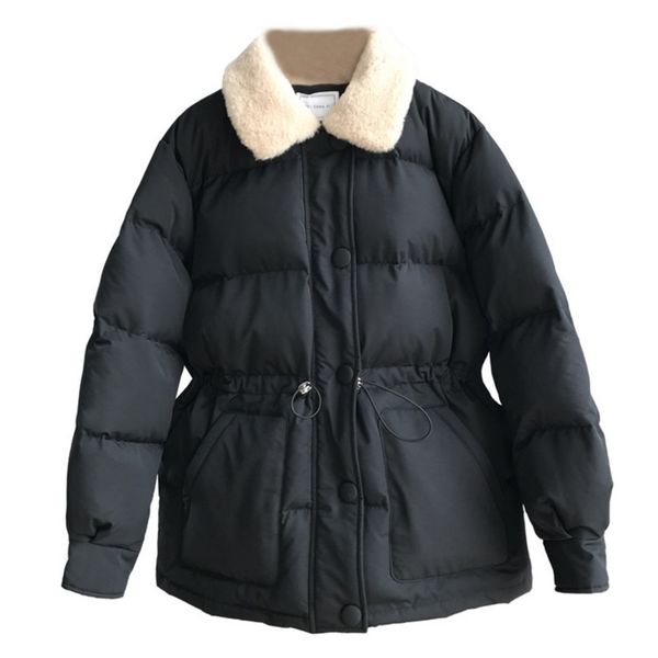 Women Winter Parka Down Jacket Warm Solid Solid Loose Algodão coreano Pão causal Casaco curto Coloque as blusas da cintura de cordão feminino 201126