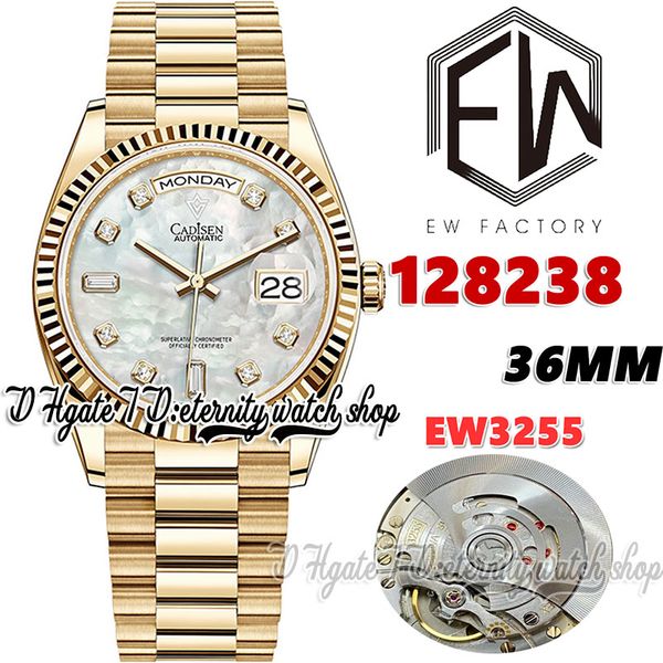

ewf v3 ew128238 ew3255 automatic mens watch 36mm 18k gold fluted bezel mop diamonds dial 904l jubileesteel bracelet with same serial warrant, Slivery;brown