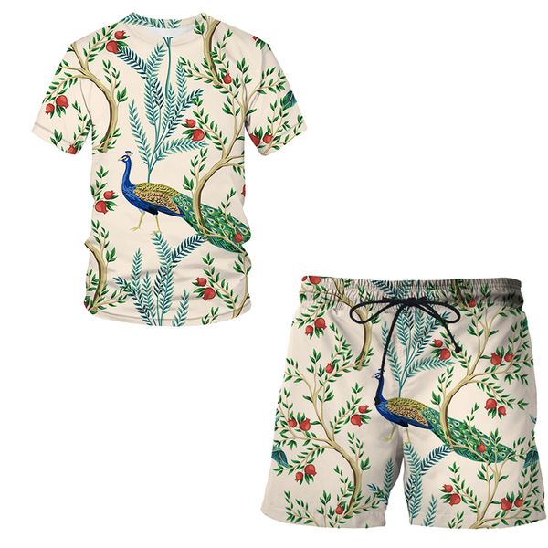 

fall men tracksuit 3d t-shirt flower bird and plant illustration fashion sports streetwear oversized male pants loose shorts 220624, Gray