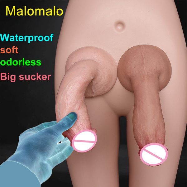 A buon mercato Pelle morbida Sensazione Realistico Dildo spesso Masturbatori gay Silicone Dick Grande ventosa Pene Plug anale Giocattolo sexy per uomo Donna