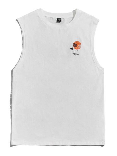 

men tropical & sun print tank k8ex#, White;black