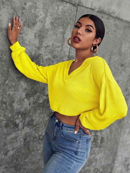 

neon yellow v-neck drop shoulder crop tee a2ia#, White