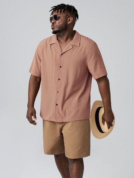 

extended sizes men allover geo print shirt and shorts set l1uc#, Gray