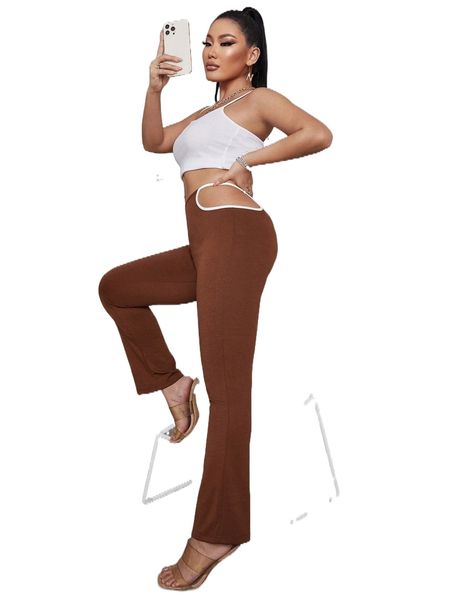 

sxy contrast binding cut out detail pants b1lc#, Black;white