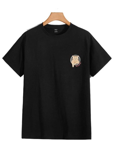 

men letter & cartoon graphic tee a875#, White;black
