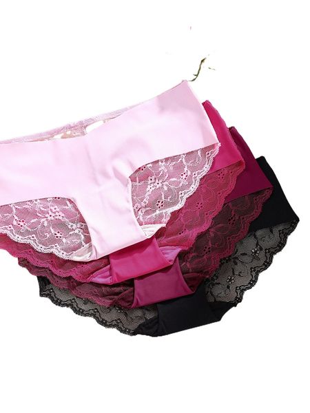 

4pack contrast lace panty a3q4#, Black;red