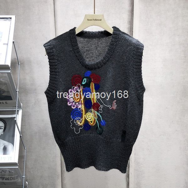

women's knits & tees special vest men's and women's same mohair blend color blocking letter line embroidery pattern pullover, White