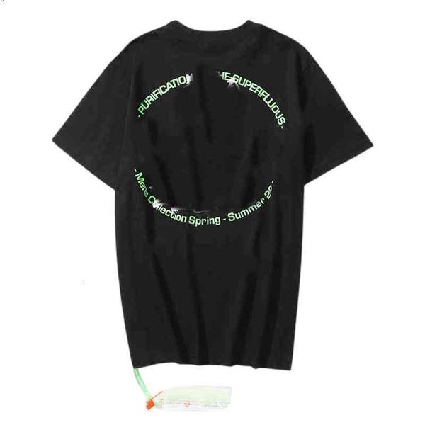 

off fashion t shirts men's t-shirts fluorescent green rabbit letter short sleeve american ow arrow loose t-shirt couple bottomsprinted, White;black