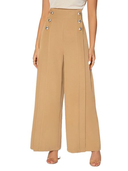 

button detail wide leg pants e2oy#, Black;white