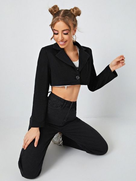 

single button crop blazer v1oe#, White