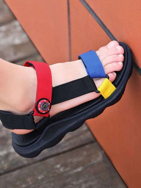 

boys letter patch decor colorblock sport sandals she, Black;red