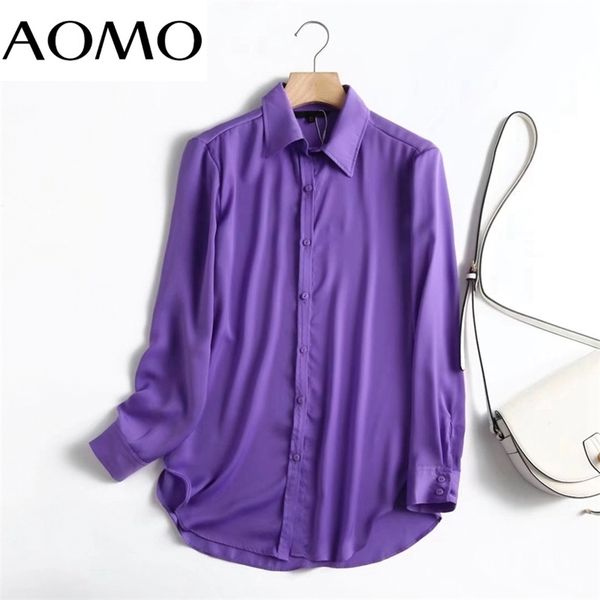 AOMO Высокое Качество Женщины Элегантная Фиолетовая Блузка Рубашка с длинным рукавом Шикарные Женские Рубашки Топы 4C187A 220407