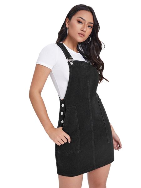 

slant pocket overall denim dress without tee g4vt#, Black;gray