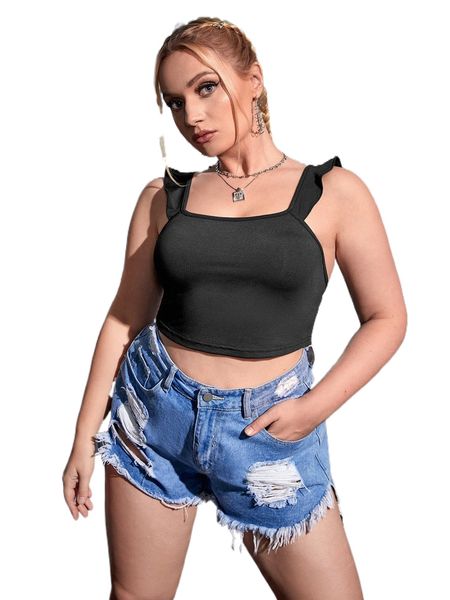 

plus backless ruffle trim c8eo#, Black