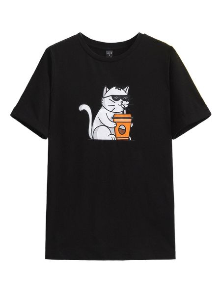 

x dudeline cartoon graphic round neck tee c6ow#, White