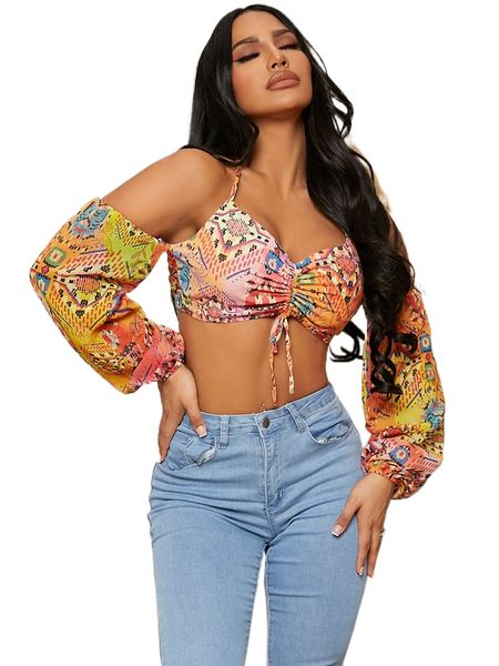 

sxy allover print crisscross tied backless crop z3rw#, White