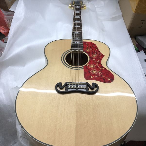 

43" natural solid spruce j200 acoustic guitar,maple wood jumbo body acoustic electric guitarra