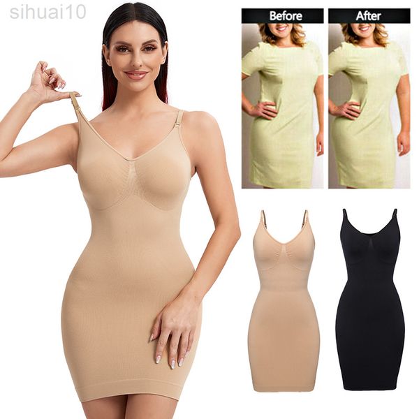 

women slimming shapewear underwear control strap deep v neck push up dress body shaper spaghetti waist trainer lingerie l220802, Black;white