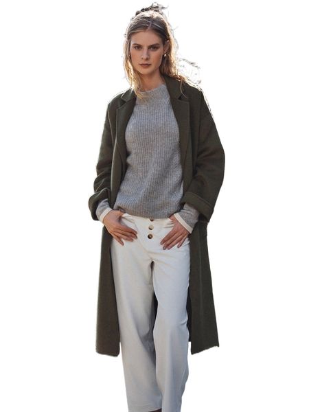 

motf premium wool blend belted overcoat 643b#, Black