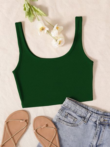 

solid ribbed knit tank r7rf#, White