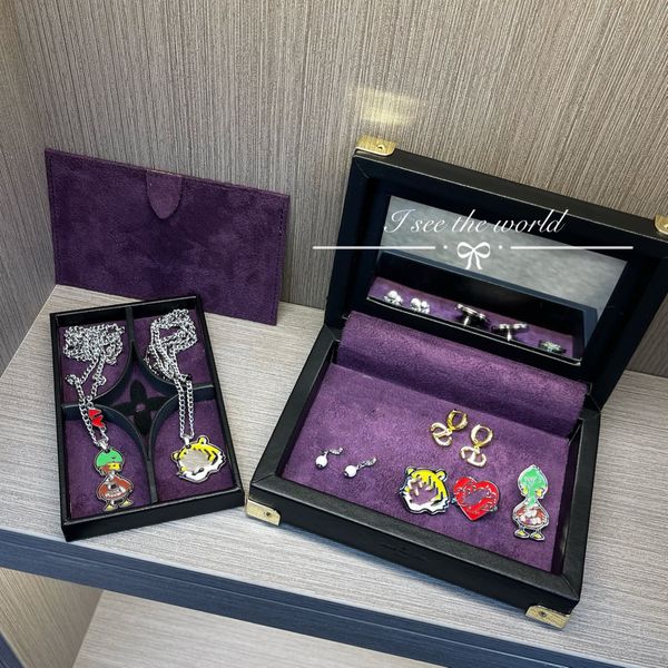 

ilivi monogram jewelry box collectable black diamond pattern purple storage classical multi purpose makeup case organizer fashion gift