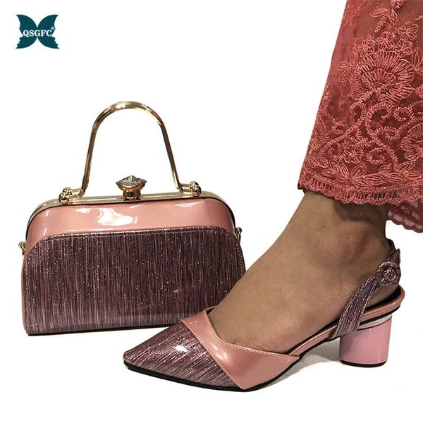 Nuovo arrivo design italiano vendite di colore rosa nelle donne abbinate a scarpe e set di borse alla moda donne nigeriane e set di borse LJ200928