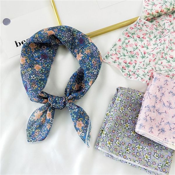 Pequeno lenço quadrado pequeno fresco 58 * 58cm impressão floral algodão linho pescoço cachecóis xales e envoltórios senhora escritório neckerchief bandana 220516