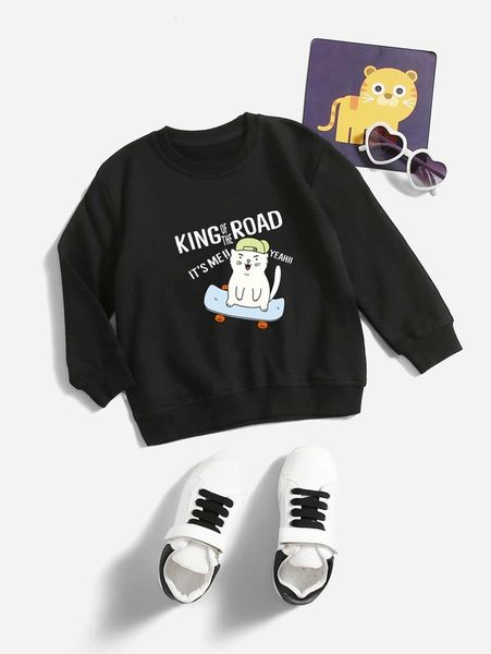 

toddler boys slogan & cartoon graphic pullover she, Black