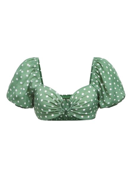 

polka dot print ruched crop r69t#, White