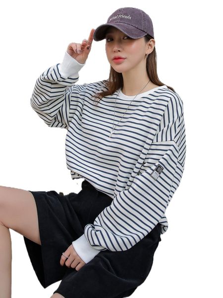 

dazy striped drop shoulder patch detail oversized sweatshirt x1e9#, Black